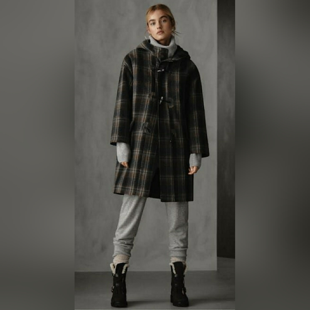 Massimo Dutti Plaid Hooded Coat - Size: XS